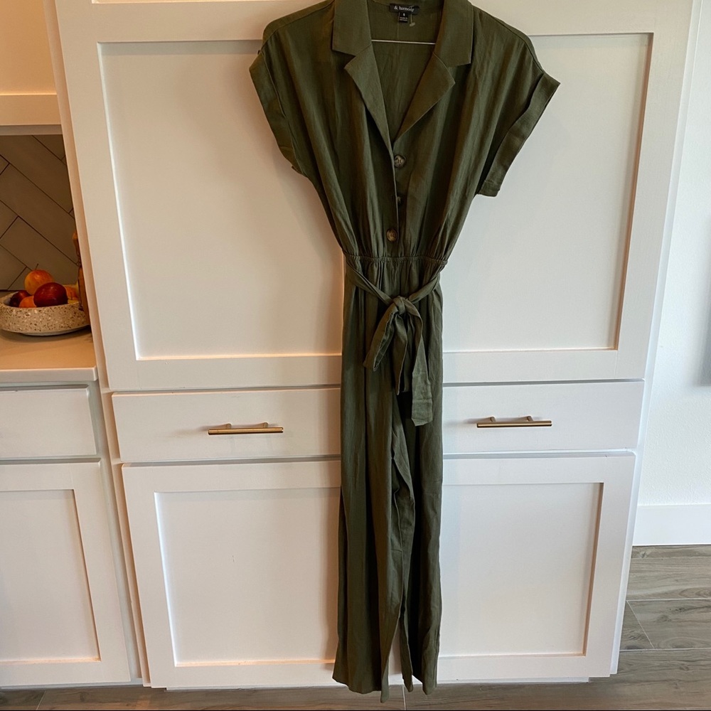 & Harmony Army Green Button Front Jumpsuit - image 2